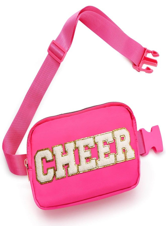PainZieteg Cheer Bag Pink Fanny Pack for Girls Cheer Chenille Letter Bags,Travel Nylon Belt Bag for Cheerleader Girl Women Birthday Christmas Gift (CHEER Letter, Pink) - Image 1